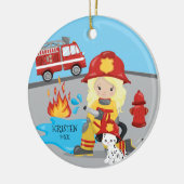 Ornement En Céramique Noël blond de fille de sapeur-pompier unique (Gauche)