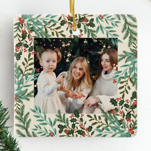 Ornement En Céramique Noël botanique classique Fleur Deux photos