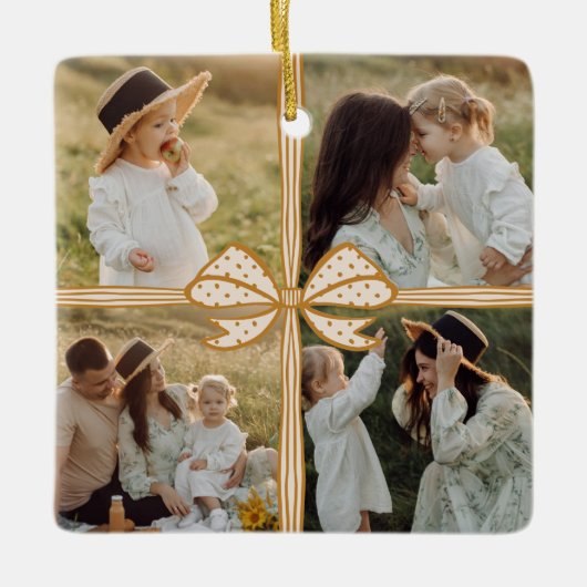 Ornement En Céramique Noël Bow Présente Quatre Photo Collage Keepsaké (Devant)