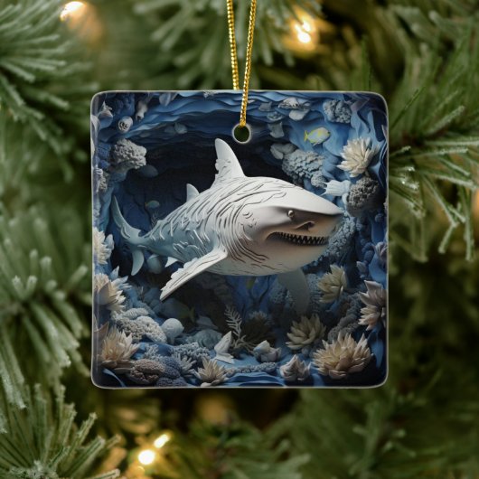 Ornement En Céramique Noël cadeau à Shark Lover (Arbre)