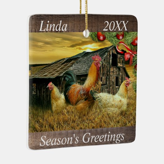 Ornement En Céramique Noël Chez Les Poulets Coop Rooster (Droite)