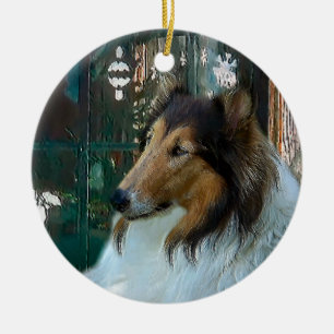 Ornement En Céramique Noël Collie à la fenêtre