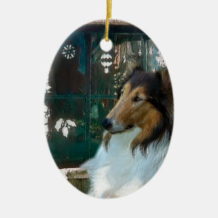 Ornement En Céramique Noël Collie à la fenêtre