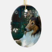 Ornement En Céramique Noël Collie à la fenêtre (Dos)