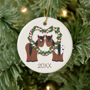 Ornement En Céramique Noël Cute Cheval Couple Personnalisé