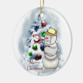 Ornement En Céramique Noël de baseball Snowman (Gauche)