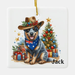 Ornement En Céramique Noël de chien de bétail australien personnalisé