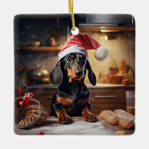 Ornement En Céramique Noël de Dachshund Cookies vacances