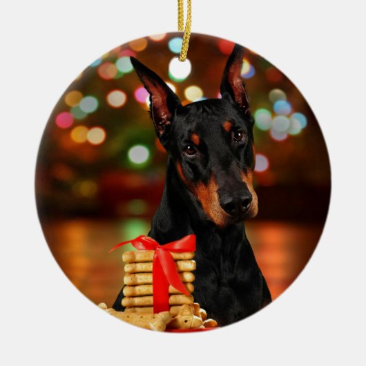 Ornement En Céramique Noël de dobermann (Devant)