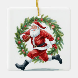 Ornement En Céramique Noël de football avec le Père Noël