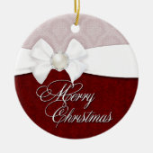 Ornement En Céramique Noël de satin blanc de damassé Joyeux (Devant)