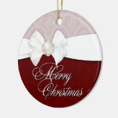 Ornement En Céramique Noël de satin blanc de damassé Joyeux (Gauche)