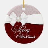 Ornement En Céramique Noël de satin blanc de damassé Joyeux (Dos)