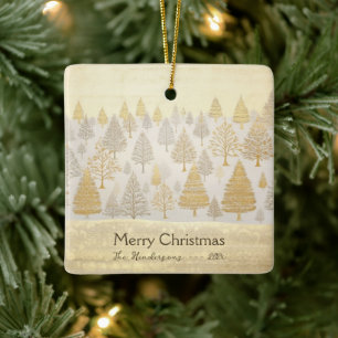 Ornement En Céramique Noël des pins d'argent d'or