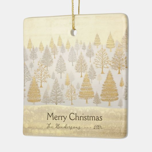 Ornement En Céramique Noël des pins d'argent d'or (Gauche)