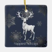 Ornement En Céramique Noël des rennes d'ivoire | Photo bleue (Devant)