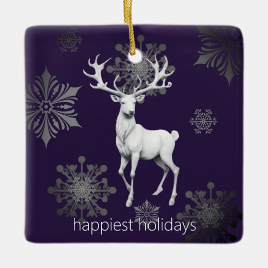 Ornement En Céramique Noël des rennes d'ivoire | Photo violette (Devant)