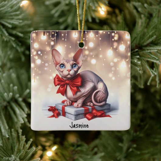 Ornement En Céramique Noël du chat Sphynx (Arbre)