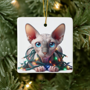 Ornement En Céramique Noël du chat Sphynx
