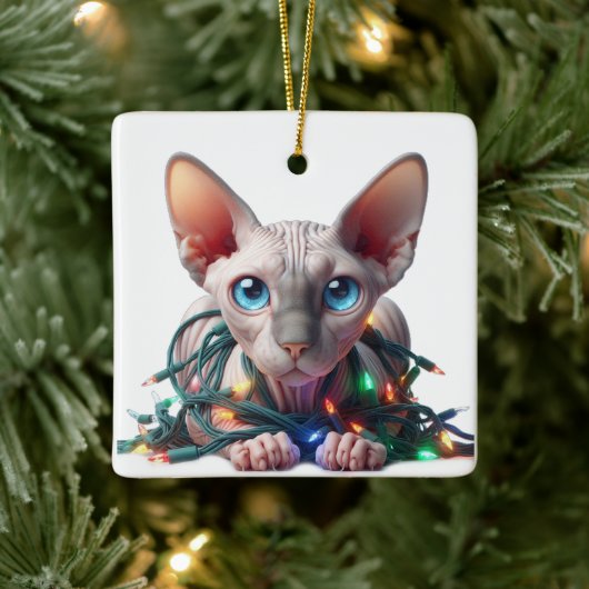 Ornement En Céramique Noël du chat Sphynx (Arbre)