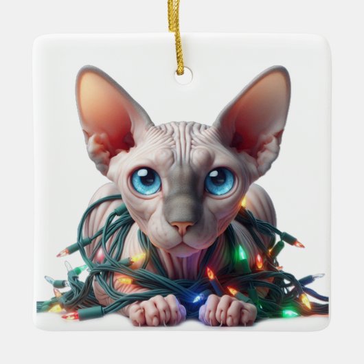 Ornement En Céramique Noël du chat Sphynx (Devant)