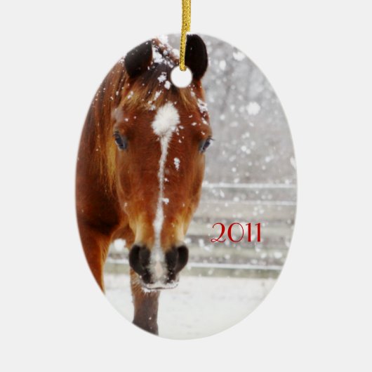Ornement En Céramique Noël du Cheval d'hiver (Devant)