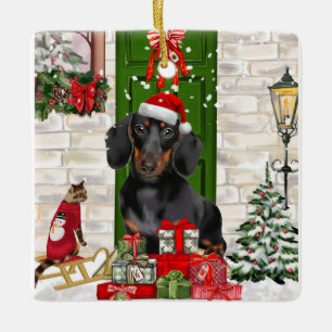 Ornement En Céramique Noël du chien Dachshund