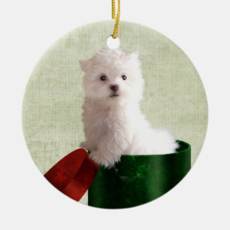 Ornement En Céramique Noël du chiot maltais
