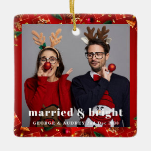 Ornement En Céramique Noël élégant Minimale photo d'un couple amusant