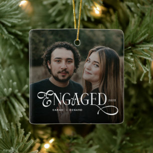 Ornement En Céramique Noël élégant pour couples fiancés minimaliste