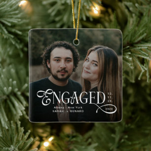 Ornement En Céramique Noël élégant pour couples fiancés minimaliste