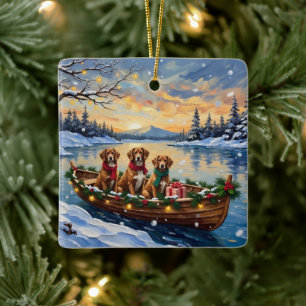 Ornement En Céramique Noël en bateau de Vizsla