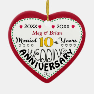 Ornement En Céramique Noël en forme de coeur du 10e anniversaire
