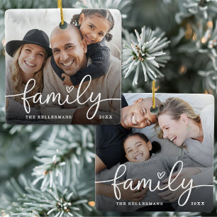 Ornement En Céramique Noël familial double face avec deux photos personn