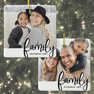 Ornement En Céramique Noël familial double face personnalisé avec deux p