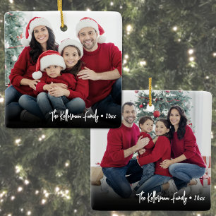 Ornement En Céramique Noël familial double face personnalisé avec deux p