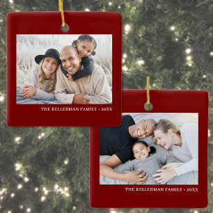 Ornement En Céramique Noël familial double face personnalisé avec deux p