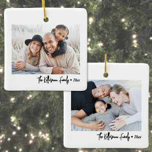 Ornement En Céramique Noël familial double face personnalisé avec deux p