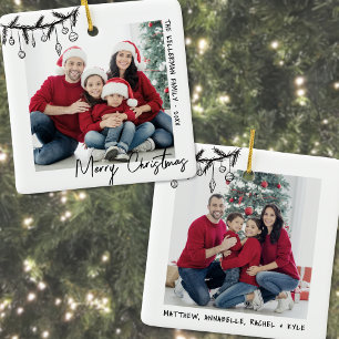 Ornement En Céramique Noël familial double face personnalisé avec deux p