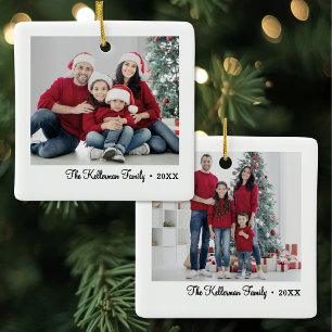 Ornement En Céramique Noël familial double face personnalisé avec deux p