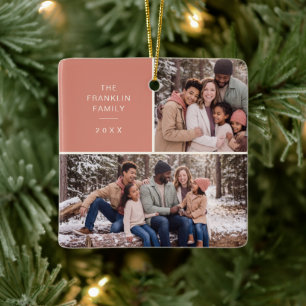 Ornement En Céramique Noël familial moderne à deux photos