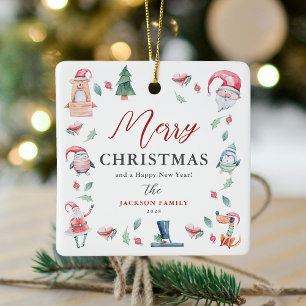 Ornement En Céramique Noël familial personnalisé mignon