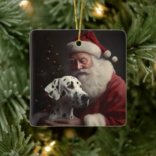 Ornement En Céramique Noël festif Dalmatien avec le Père Noël (Arbre)