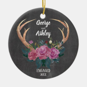 Ornement En Céramique Noël floral de l'ornement Antler de fiançaille