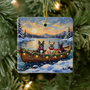 Ornement En Céramique Noël French Bulldog Bateau Fêtes
