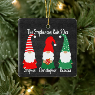 Ornement En Céramique Noël Gnomes Mignonne Famille 3 Enfants Vacances