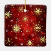 Ornement En Céramique Noël Golden Snowflakes sur Arrière - plan rouge (Dos)