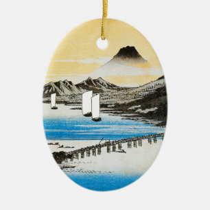 Ornement En Céramique Noël japonais d'art de Hiroshige le mont Fuji
