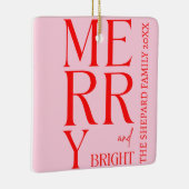 Ornement En Céramique Noël Joyeux et rose rouge vif 2025 (Droite)