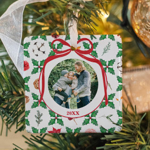 Ornement En Céramique Noël joyeux personnalisé Heirloom Holly Photo